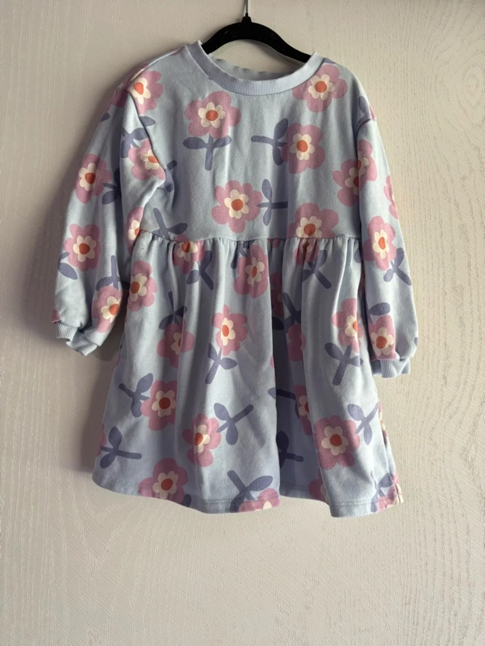 Cat & Jack Blue Floral Long Sleeve Twirl Dress with Pink & Purple Flowers 4T